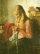 Michael Ancher hceklende ung pige, tine oil painting